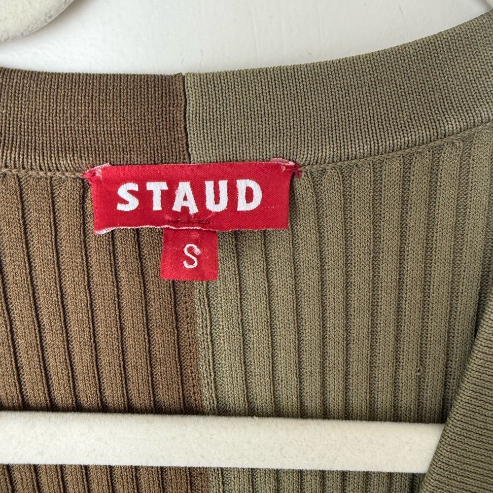 STAUD Shoko Olive & Green Ribbed Long Sleeve Knit Sweater Midi Dress S - Picture 6 of 8